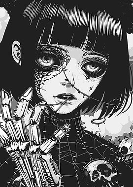 Gothic Anime Girl with Mechanical Hand