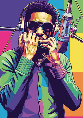 Stevie Wonder harmonica into microphone