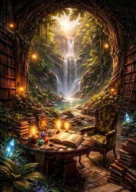 Library by a Waterfall