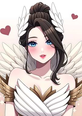 Anime Angel with Wings and Hearts
