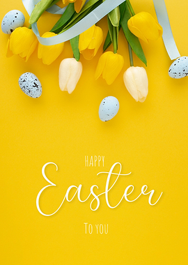 Happy Easter Tulips and Eggs