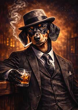 Dachshund in a Suit Smoking