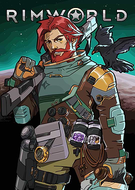 RimWorld character with crow and gun