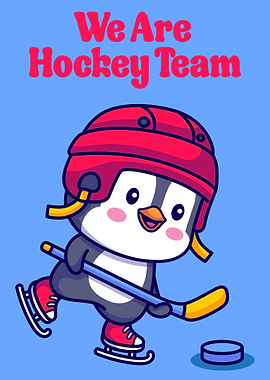 Cute Penguin Playing Hockey