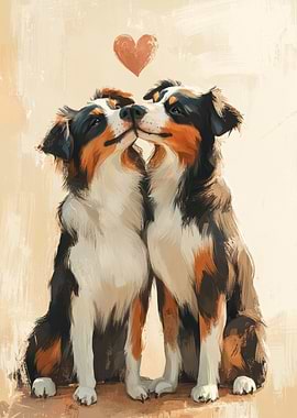 Two Shepherd dogs kissing with a heart | Valentine Animal Wall Art