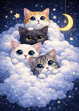 Cute Kittens in the Night Sky
