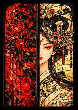 Stained Glass Portrait of a Geisha