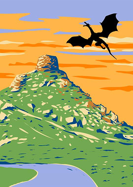 Dragon flying over a mountain landscape