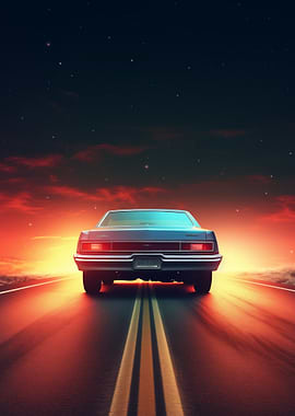 Classic Car on Sunset Road