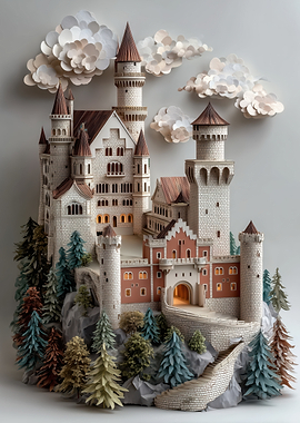 Papercraft Castle with Clouds