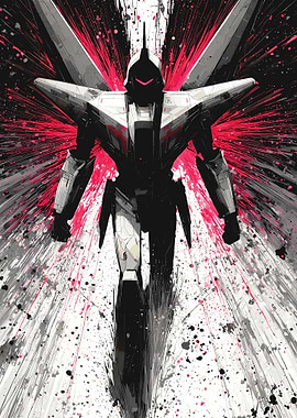 Mecha Robot with Red Explosion Background