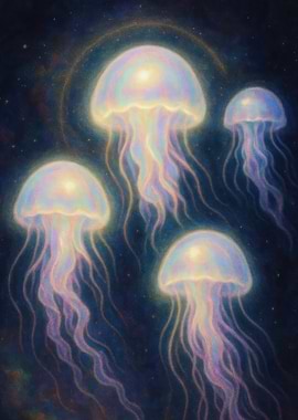 Glowing Jellyfish in Cosmic Sea