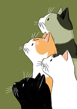 Four Cats Looking Up