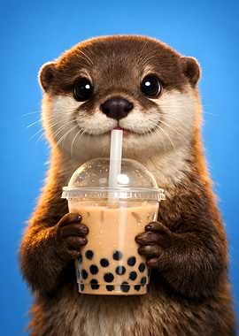 Cute Otter Drinking Bubble Tea