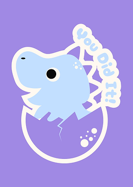 Cute baby dinosaur hatching from egg