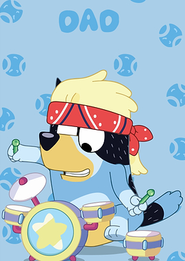 Bluey Dad Playing Drums