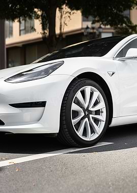 White Tesla Model 3 Front Wheel