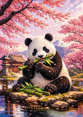 Panda Eating Bamboo in Japan