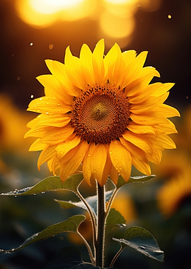 Dew-Kissed Sunflower in Golden Light