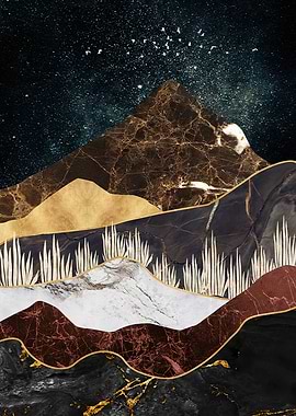 Abstract Mountain Landscape with Starry Sky