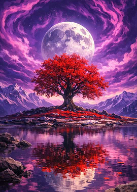 Magical Tree Under a Full Moon