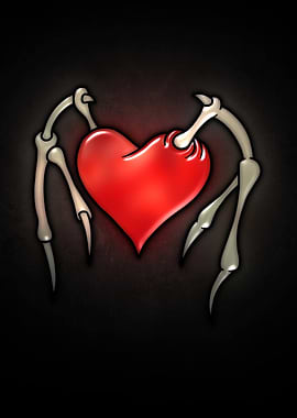 Skeleton Hands Holding Red Heart