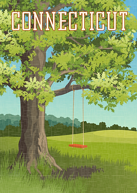 Connecticut Tree Swing Vintage Poster