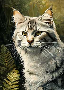 Majestic Cat in a Fern Forest