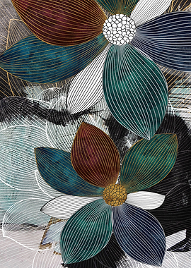 Abstract Floral Art with Gold Accents