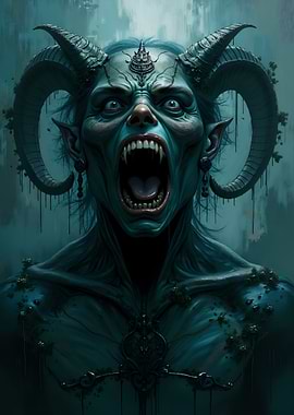 Demonic creature with horns screaming