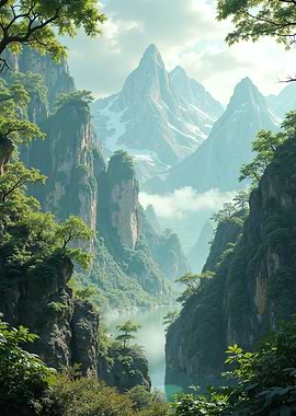 Misty Mountain Valley with River