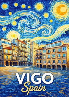 Vigo Spain Starry Night Painting