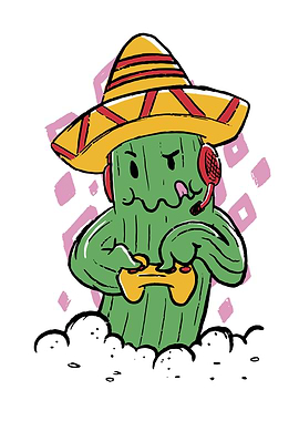 Gamer Cactus with Sombrero and Headset