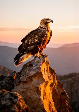 Golden Eagle on Rocky Perch at Sunset