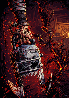 Bloody Hand Holding a Mechanical Hook