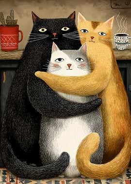 Three Cats Hugging