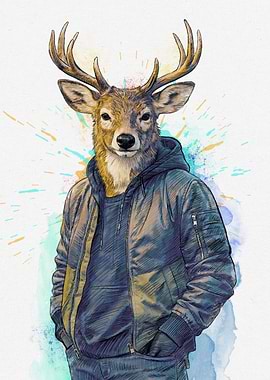 Anthropomorphic Deer in Bomber Jacket