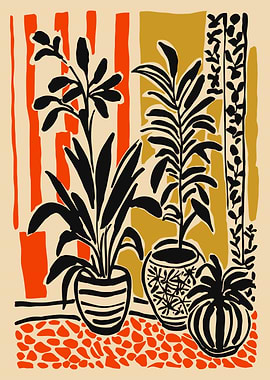 Potted Plants with Striped Background