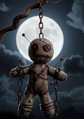 Creepy Voodoo Doll Hanging in Moonlight