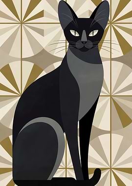 Black Cat with Geometric Background
