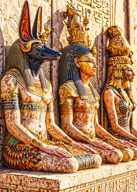 Golden Egyptian Gods Ancient Temple