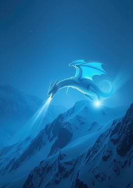 Blue Dragon in Snowy Mountains