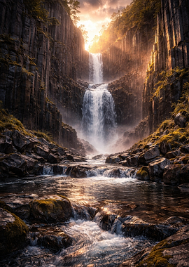 Majestic Waterfall in a Rocky Canyon