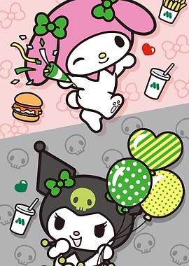 My Melody and Kuromi with Food and Balloons