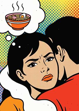 Pop Art Couple Thinking About Ramen
