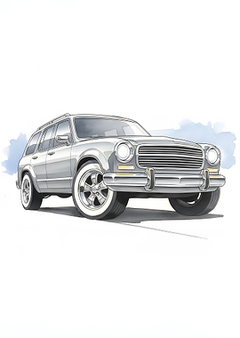 Vintage Station Wagon Watercolor