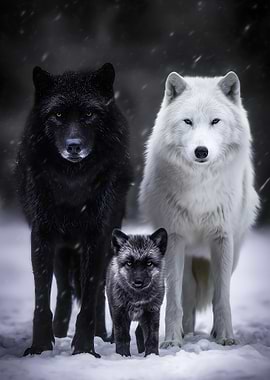 Three Wolves in Snowy Forest