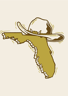 Florida Map with Cowboy Hat