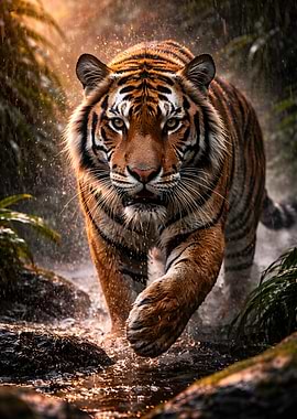 Tiger walking through water