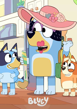 Bluey characters in funny hats